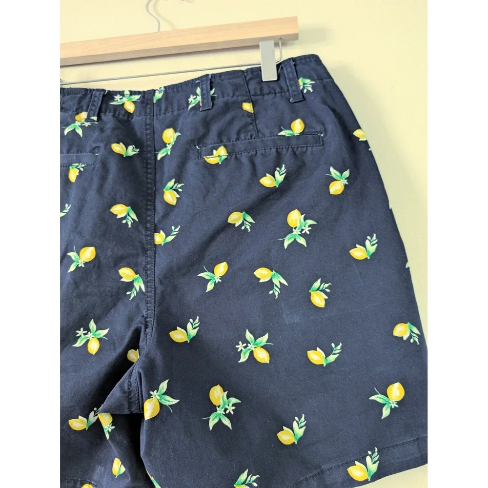 Gap Womens Navy Blue Lemon‎ Print Downtown Khaki Shorts 14 Tall Summer Preppy